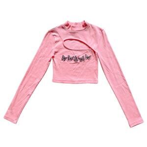 Pink Butterfly Cutout Long Sleeve Top